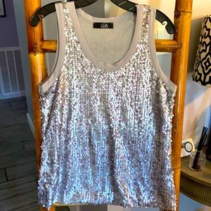 LDA NEW YEARS EVE Grey Sequins Tank Holiday SZ Large